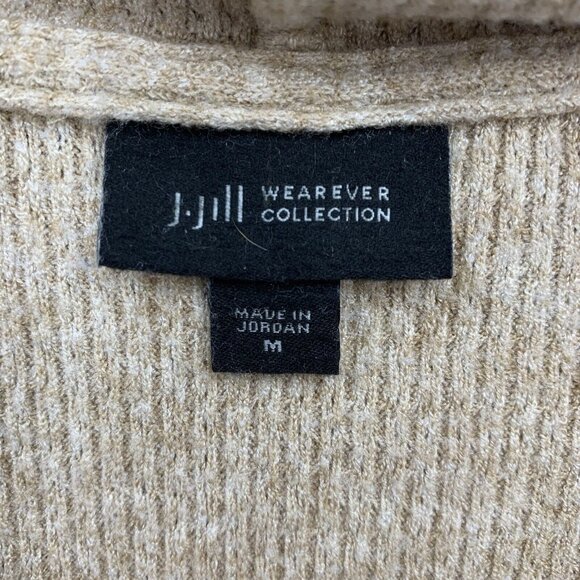 J Jill Wearever Cowl Neck Top Hi Low Hem Half Sleeve Soft Tan Knit Womens Medium - Picture 2 of 4